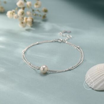 Sterling Silver Dainty Natural Pearl Double Layer Bracelet, 4 of 12