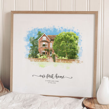 Personalised Watercolour House Portrait Housewarming Gift, First Home Gift, 3 of 9