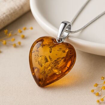 Personalised Sterling Silver Baltic Amber Heart Necklace, 2 of 9
