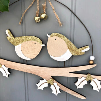 Personalised Christmas Wooden Robin Pair Sign, 3 of 3