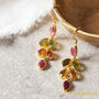 Multicoloured Tourmaline Pebble Shaped Leaf Drop Gold Earrings, thumbnail 10 of 11
