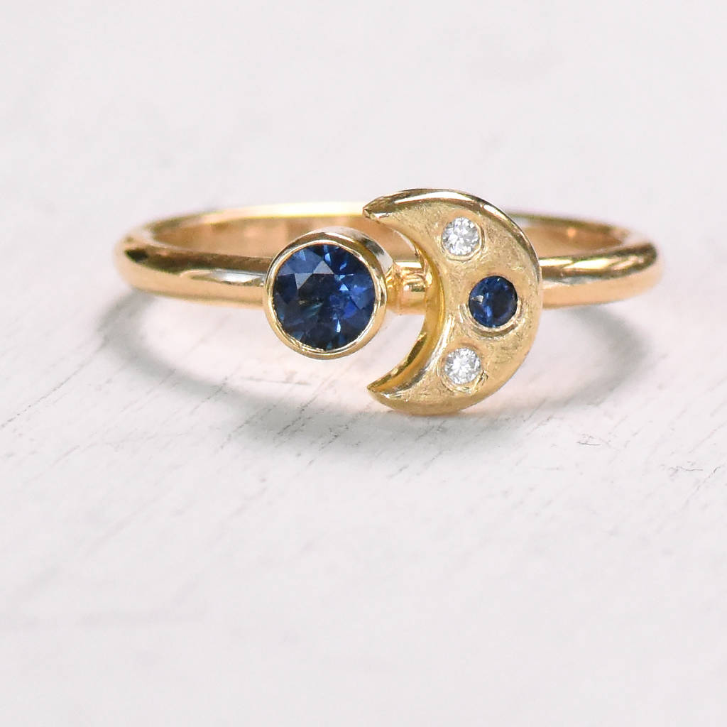 Sapphire And Diamond Moon Ring In 18ct Gold By Lilia Nash Jewellery ...