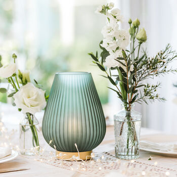 Emerald Green Opaque Glass Fluted Ribbed Battery Lamp, 2 of 5
