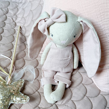Pink Linen Soft Toy Bunny Rabbit, 4 of 5