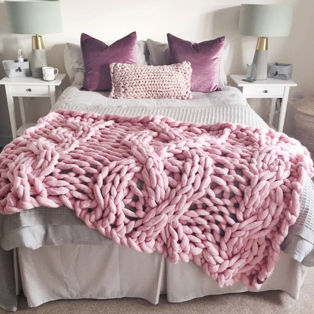 Chunky Cable Knit Blanket With Fringe Knit Wool by ...
