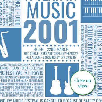 Personalised 25th Birthday Print Year 2001 Music Gift, 3 of 12