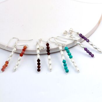 Mismatched Sterling Silver And Precious Stone Drop Earrings, 3 of 9