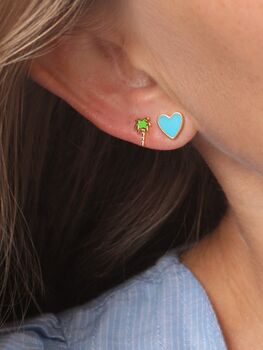 18 K Gold Vermeil Turquoise Enamel Heart Stud Earrings, 6 of 10