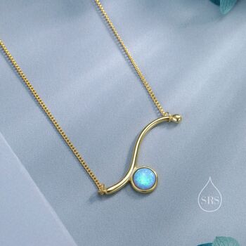 Sterling Silver Blue Opal Wave Pendant Necklace, 5 of 12