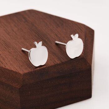 Apple Stud Earrings In Sterling Silver, 5 of 9