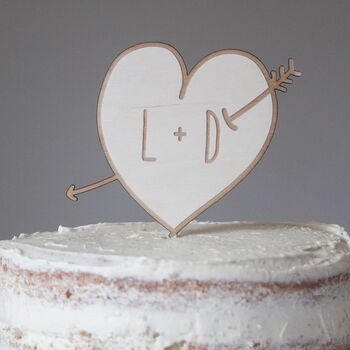 Personalised Love Heart Wooden Wedding Cake Topper, 4 of 5