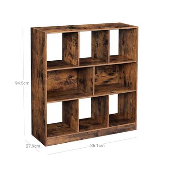 Eight Compartments Brown Wooden Bookcase Bookshelf, 4 of 4