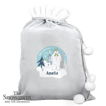 Personalised The Snowman Silver Pom Pom Sack, 2 of 3