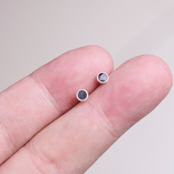 Tiny 2mm Black Stud Earrings, 925 Sterling Silver, Onyx Stone, 6 of 7