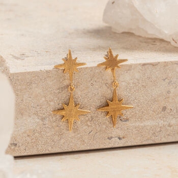 Brushed Gold Vermeil Plated Double North Star Earrings, 7 of 8