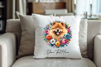 Personalised Chow Chow Summer Floral Dog Wreath Cushion And Mug Gift Bundle, 4 of 4