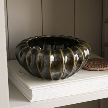 Dark Green Ribbed Decorative Bowl, 3 of 4