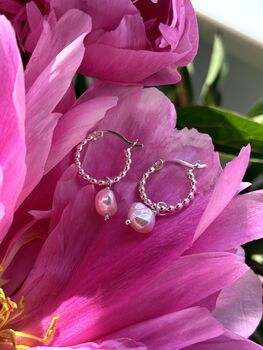Silver And Freshwater Pearl Beaded Hoop Earrings, 3 of 9