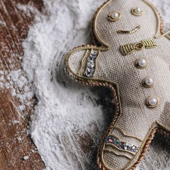 Luxury Irish Linen Festive Gingerbread Man Christmas Tree Decoration, 5 of 7