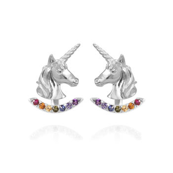 Unicorn Stud Earrings With Rainbow Ear Jackets, 3 of 9