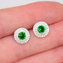 Round Pave Emerald Green 925 Sterling Silver Studs, thumbnail 3 of 6