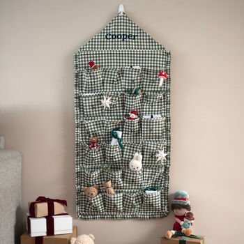 Personalised Green Gingham Ruffle Advent Calendar Embroidered, 4 of 12