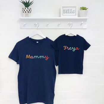 Personalised Mum And Child Matching T Shirt Set Navy, 3 of 6