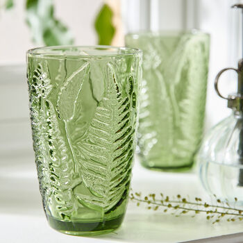 Set Of Two Green Leaf Embossed Highball Glasses, 2 of 4