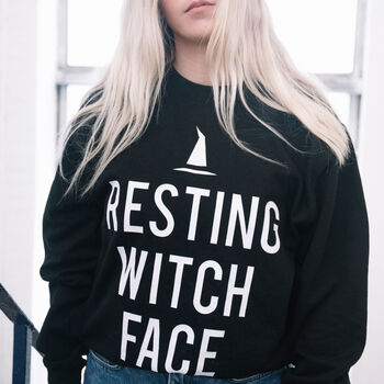 Resting Witch Face Women’s Halloween Slogan Sweatshirt, 3 of 4
