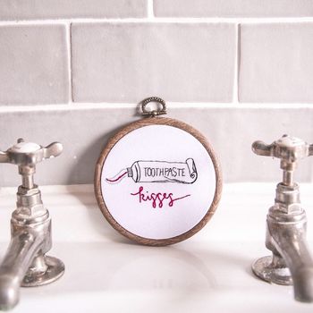 Toothpaste Kisses Embroidery Hoop Couple Gift, 2 of 4