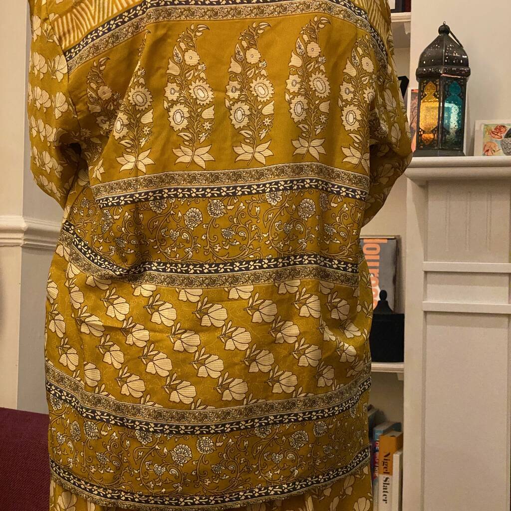 Indian Upcycled Sari Silk Pyjamas Gold Petals By Suzie Bidlake