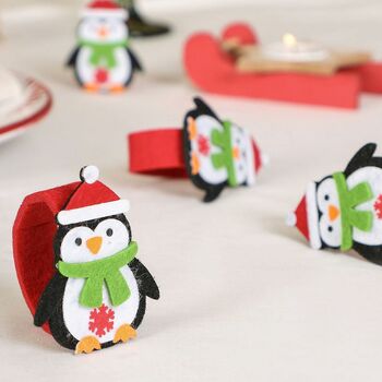 Set Of Four Christmas Penguin Felt Napkin Rings, 4 of 4