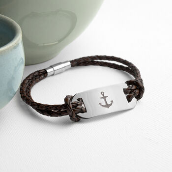 Personalised Men's Anchor Statement Leather Bracelet, 9 of 11