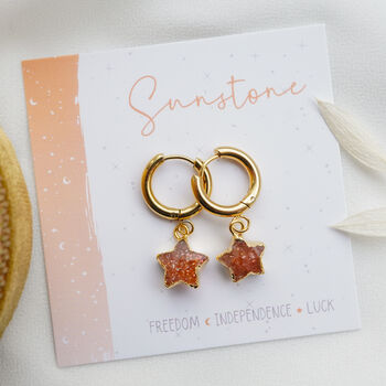 Sunstone Star Hoop Earrings, 3 of 9