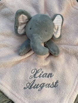 Embroidered Pink And Grey Baby Elephant Comforter, 8 of 8