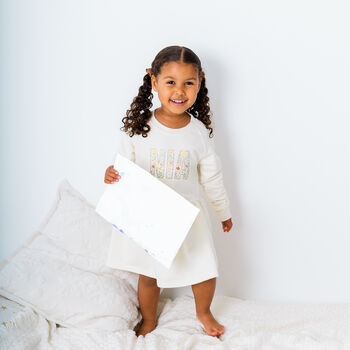 Personalised Girls Dress Natural Name Long Sleeved, 9 of 12