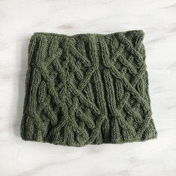Fair Trade Cable Handknit Wool Lined Neckwarmer Scarf, 4 of 12