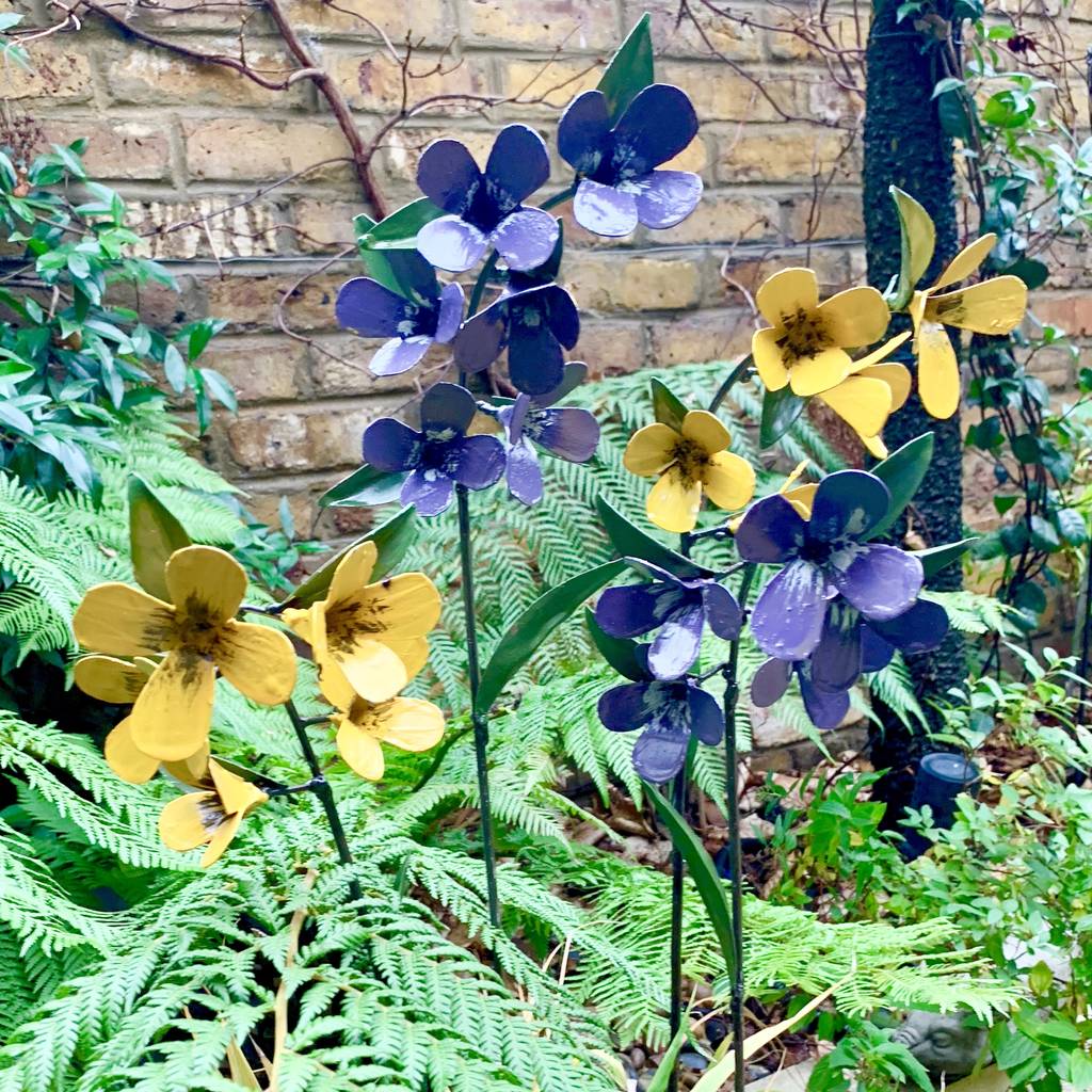 Pair Of Metal Flower Garden Sculptures By London Garden Trading