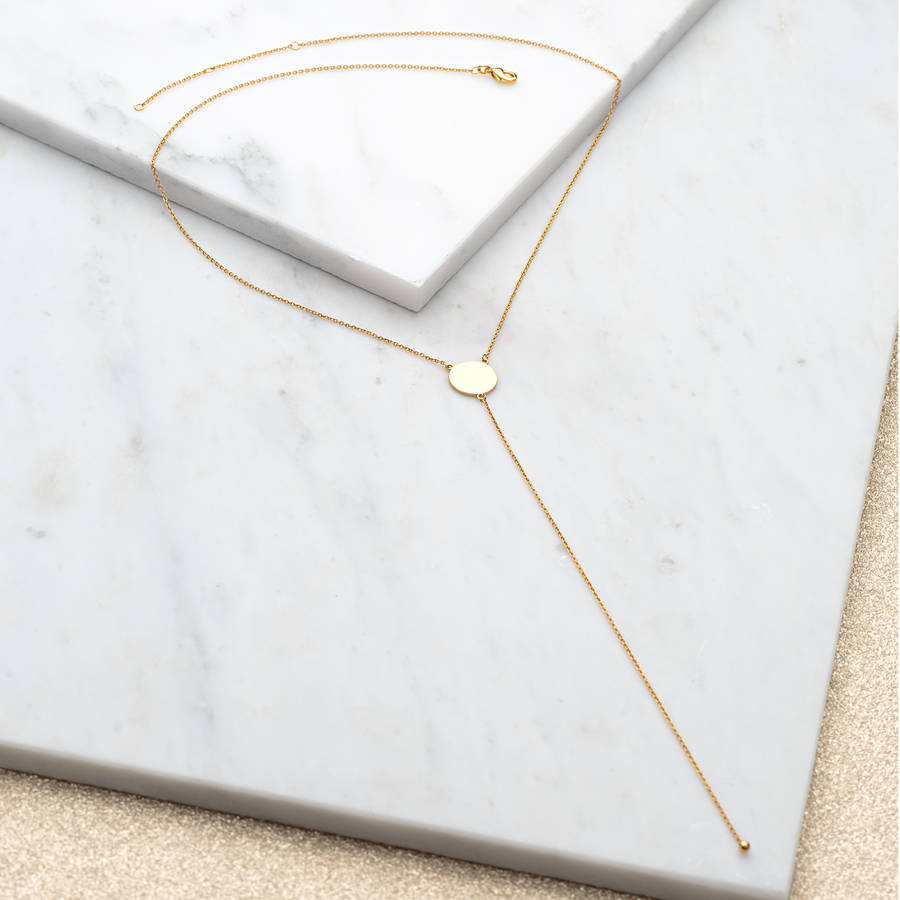 gold slider clasp disc drop necklace by scream pretty