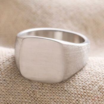 Men's Brushed Stainless Steel Signet Ring, 4 of 11