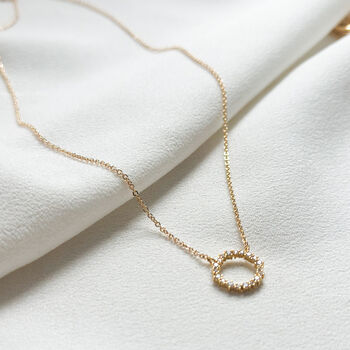 Cz Encrusted Circle 18k Gold Necklace, 3 of 4