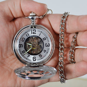Personalised Pocket Watch Silver And Black Dial, 2 of 4