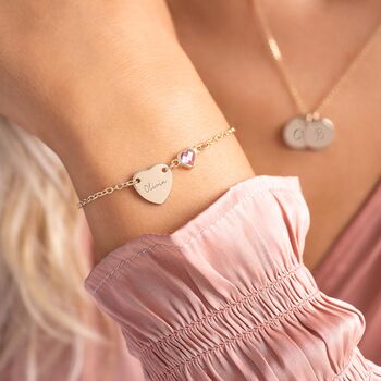 Sterling Silver Heart And Heart Birthstone Bracelet, 4 of 12