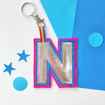 Two Tone Letter Rainbow Keyring Made With Vegan Leather, 6 of 9