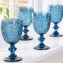 Set Of Four Embossed Blue Wine Glasses, thumbnail 1 of 9