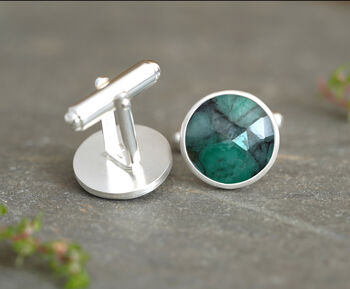 10ct Emerald Cufflink In Sterling Silver, 2 of 2