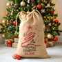 Personalised Tree Red Swirl Hessian Christmas Sack, thumbnail 1 of 2