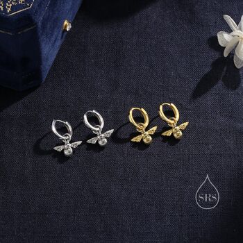 Sterling Silver Bumble Bee Huggie Hoops, 4 of 11