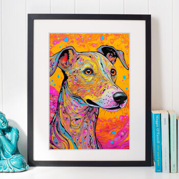 Colourful Whippet Dog Portrait Illustration Print, 2 of 3