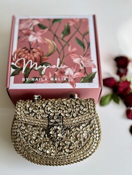 Amritsar Antique Handcrafted Kundan Clutch Bag, 4 of 9